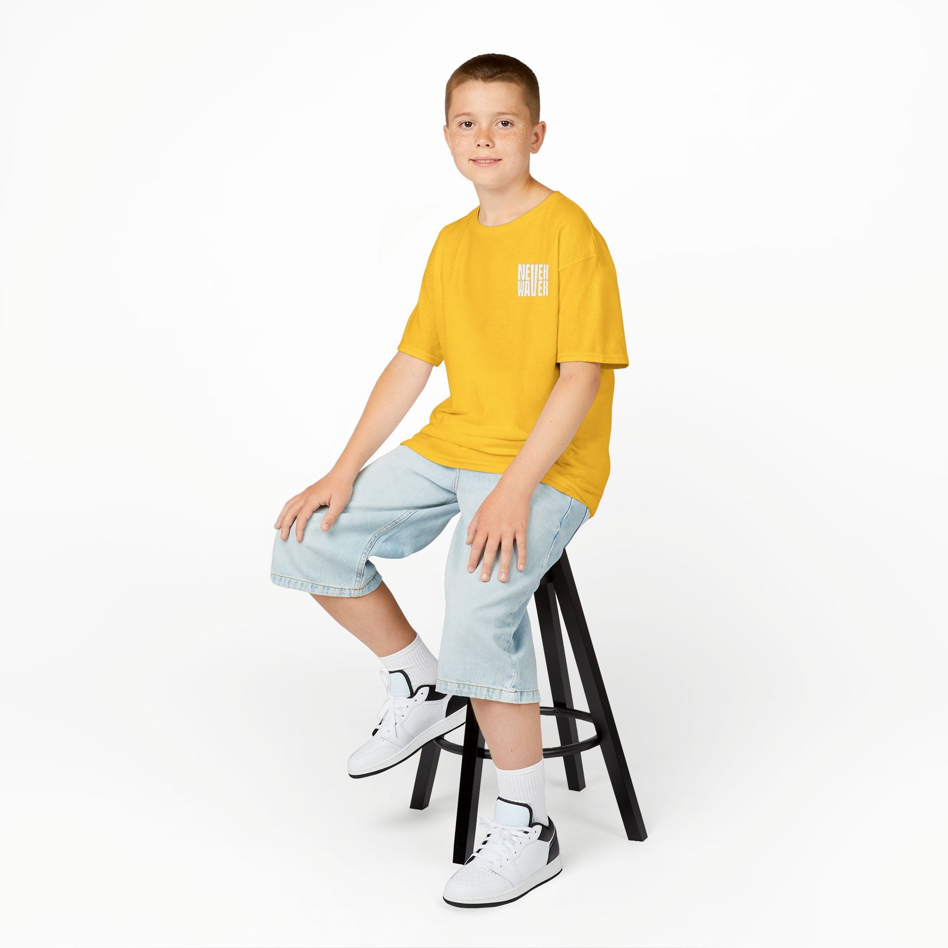 Kids Golf Tee -Never Waver” Jesus a bold, eye-catching design that reflects a steadfast faith and confidence in Christ. - Never Waver
