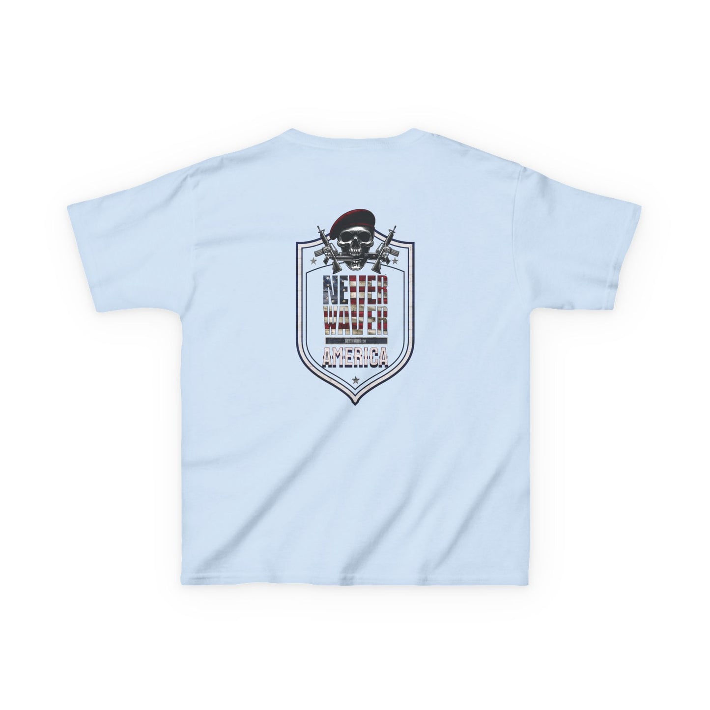 Patriotic Kids Heavy Cotton Tee - 'America Never Waver' USA Graphic Tee - Never Waver
