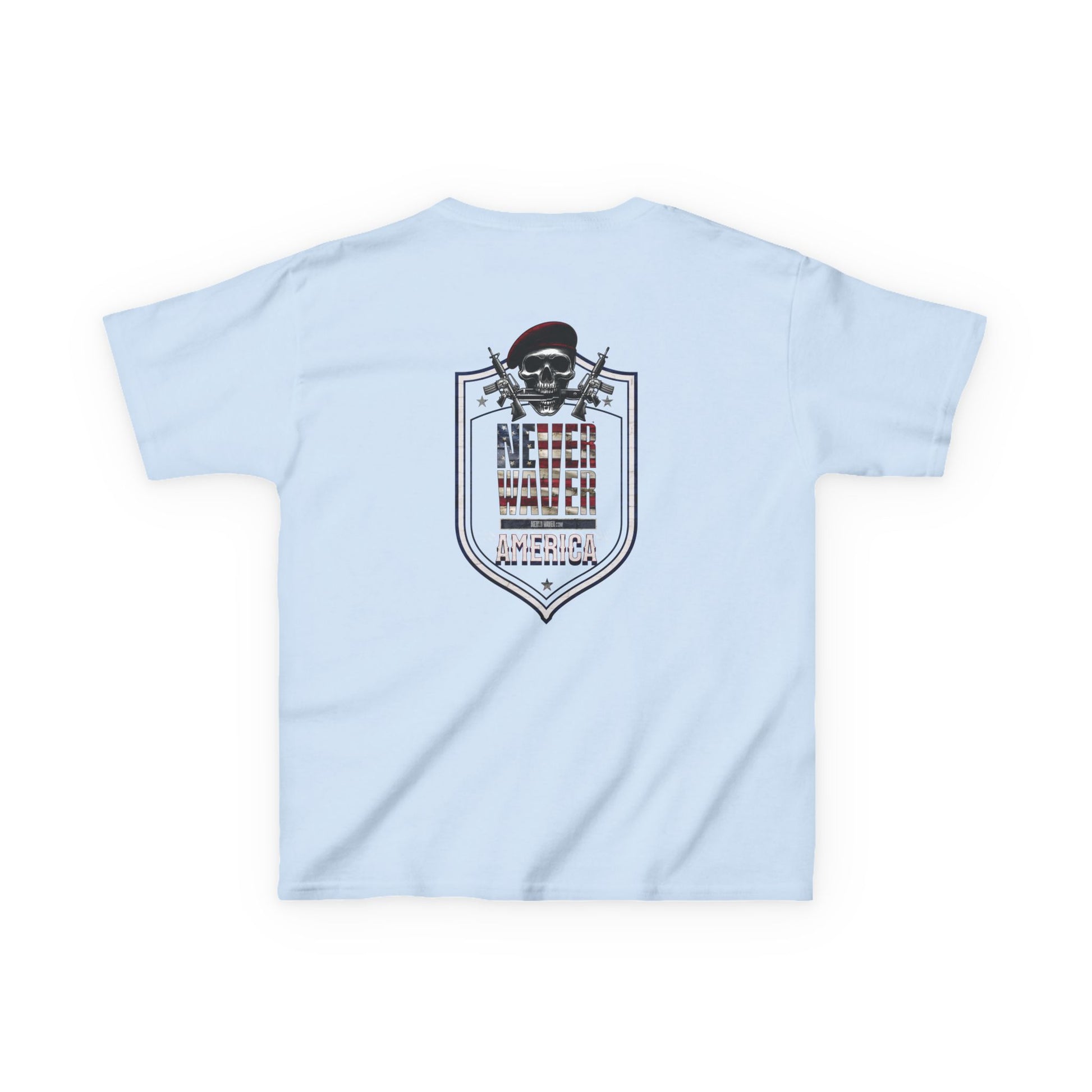 Patriotic Kids Heavy Cotton Tee - 'America Never Waver' USA Graphic Tee - Never Waver