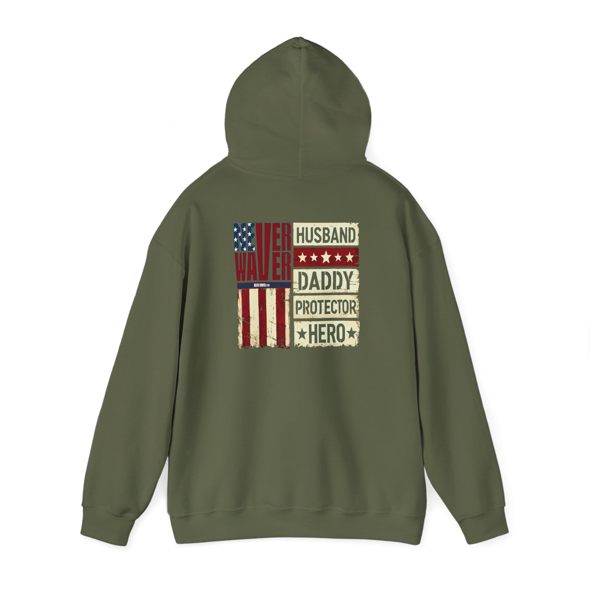 Never Waver Husband Daddy Protector Hero Unisex Heavy Blend™ Hooded Sweatshirt - Cozy, Motivational Apparel for Everyday Wear - Never Waver