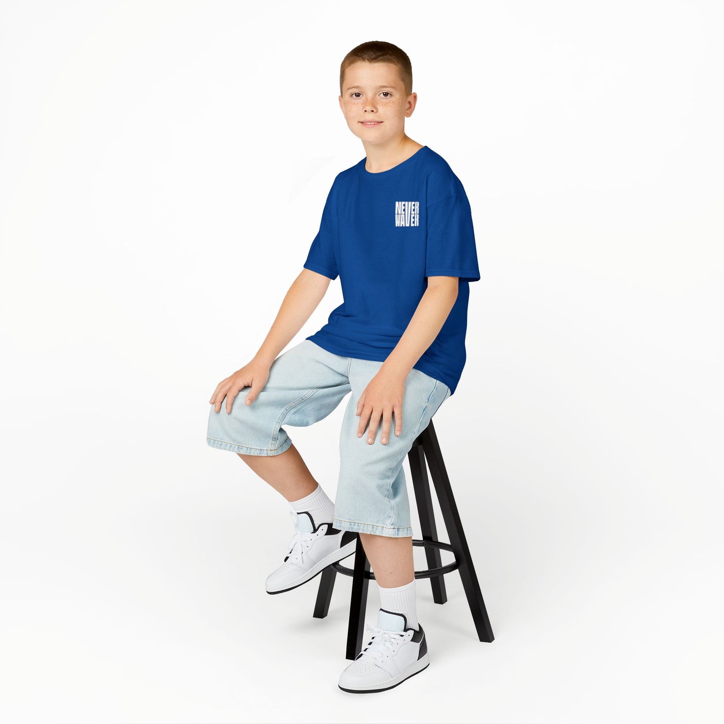 Kids Golf Tee -Never Waver” Jesus a bold, eye-catching design that reflects a steadfast faith and confidence in Christ. - Never Waver