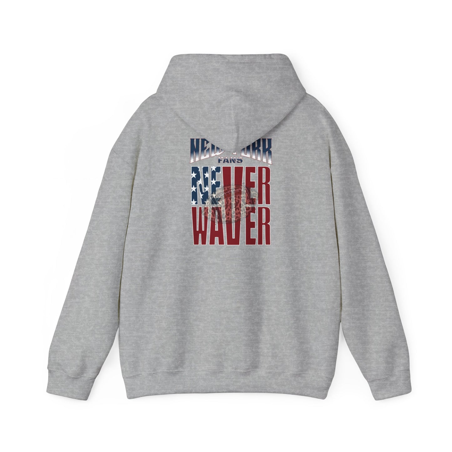 Unisex Heavy Blend™ Hooded Sweatshirt - 'New York Fans Never Waver W Leopard Football' American Pride Design - Never Waver