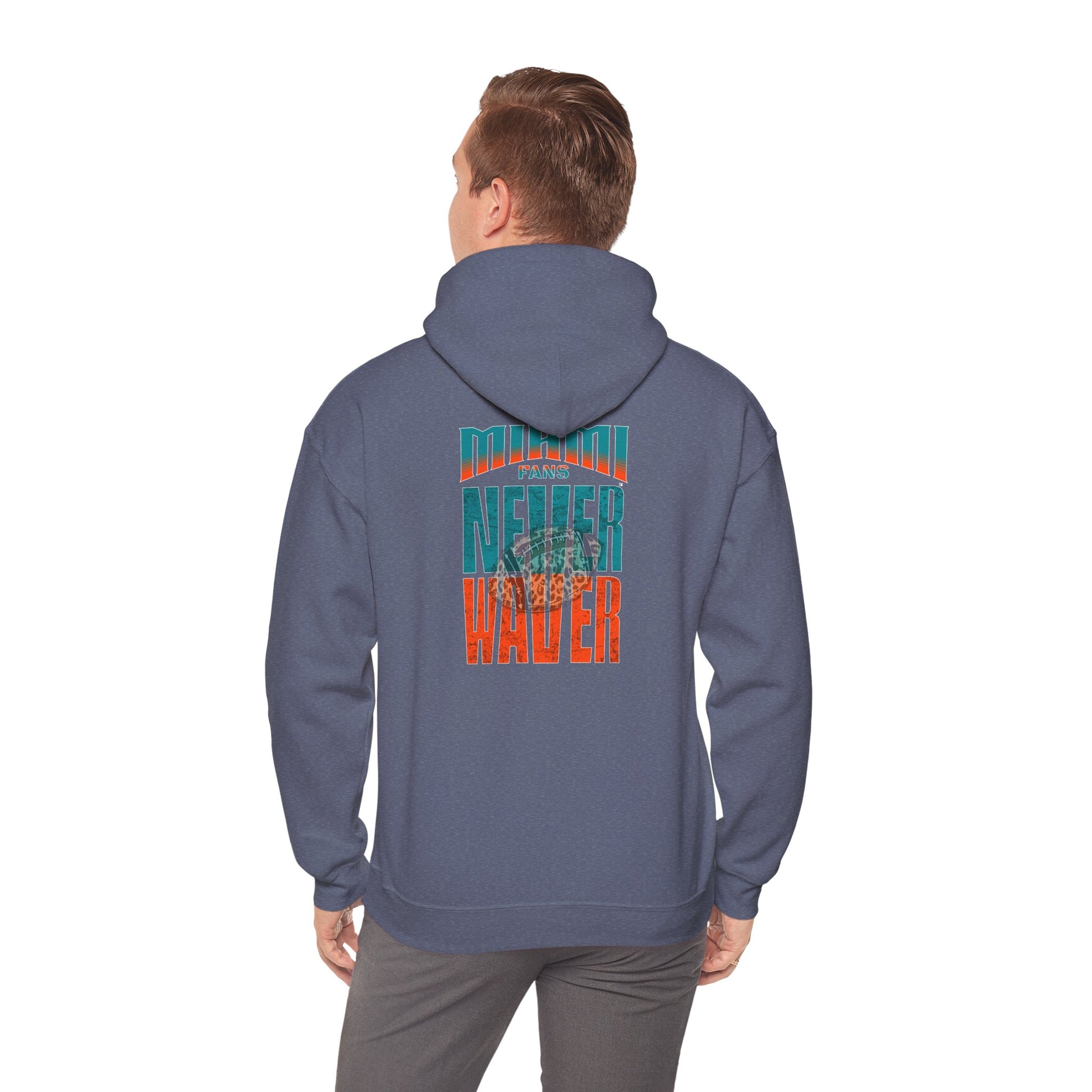 Unisex Heavy Blend™ Hooded Sweatshirt -Miami Fans  NEVER WAVER w Leopard Football | Cozy Streetwear for Every Day - Never Waver