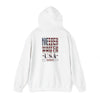Unisex Heavy Blend™ Hooded Sweatshirt - 'Never Waver' USA Flag Design - Never Waver