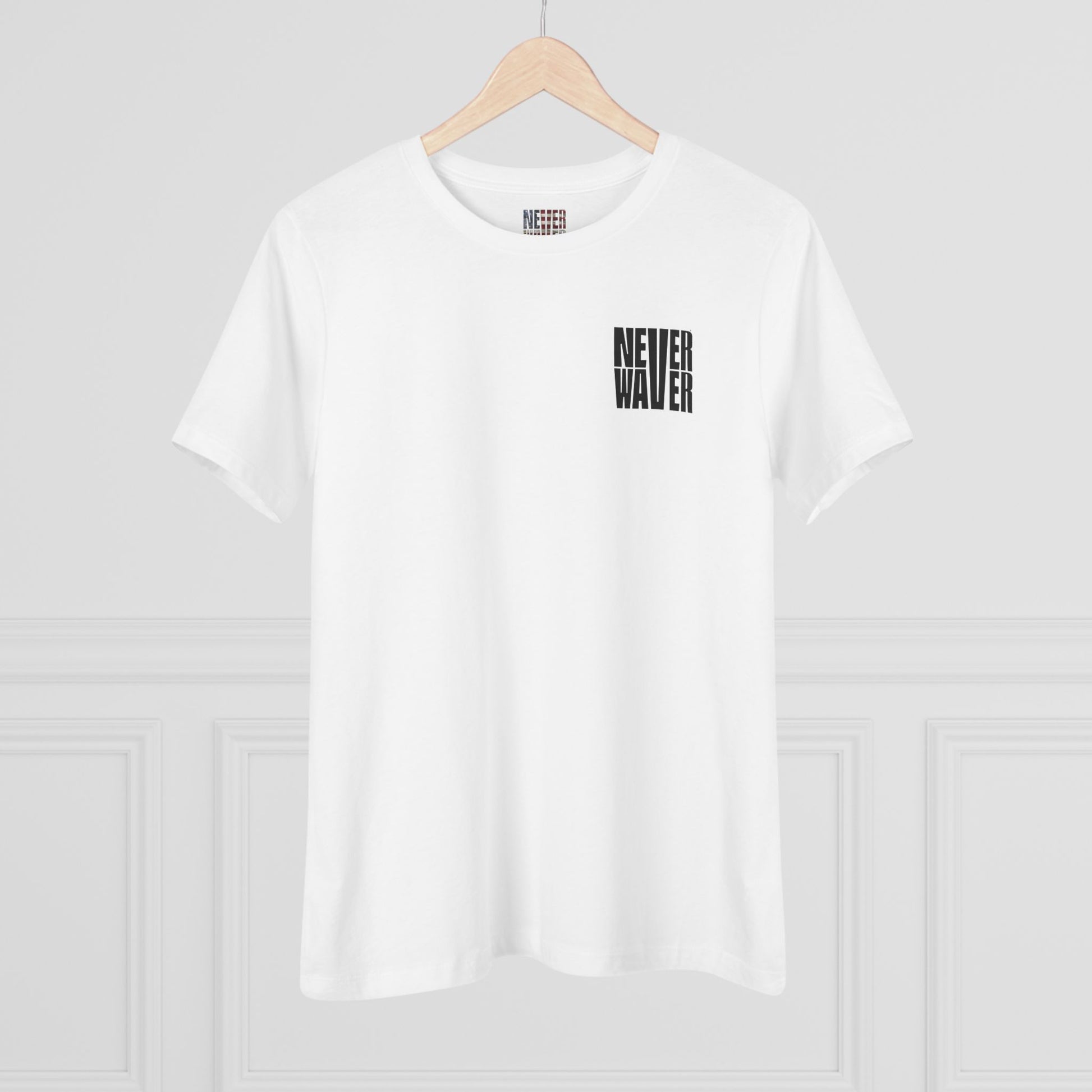 Never Waver” Jesus t-shirt might feature a bold, eye-catching design that reflects a steadfast faith and confidence in Christ.  Women's Cotton Tee - Never Waver