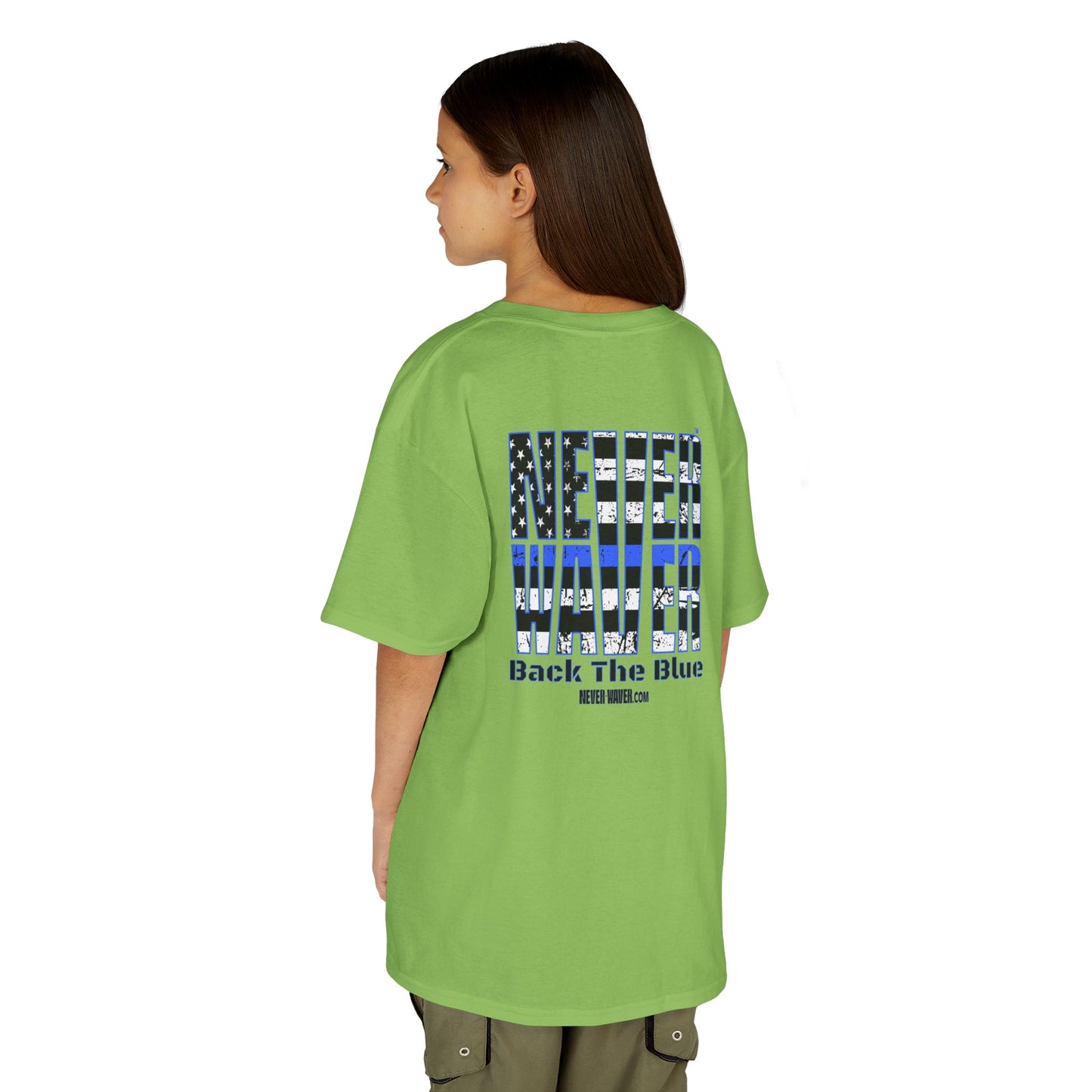 Never Waver Back The Blue  Kids Heavy Cotton™ Tee - Never Waver