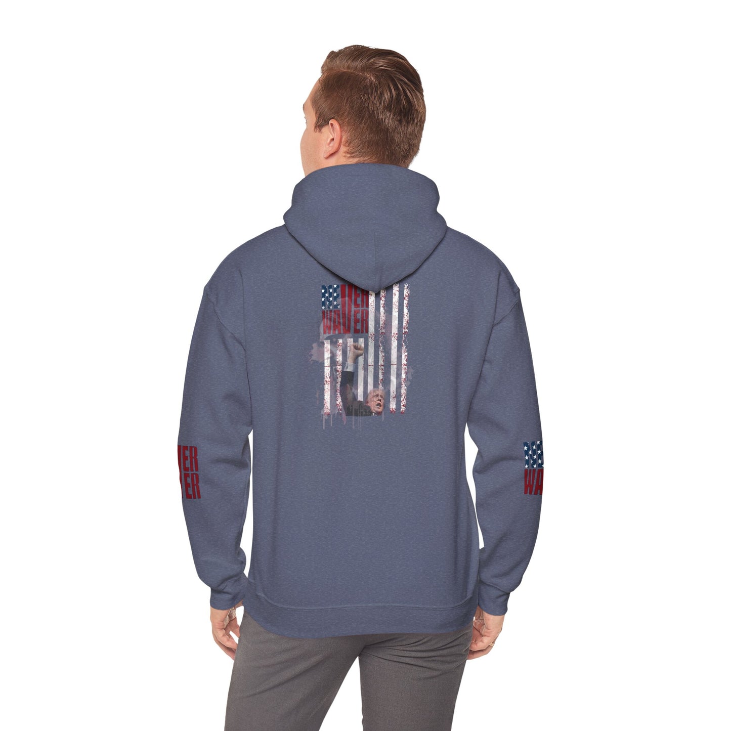Unisex Heavy Blend™ Hooded Sweatshirt - Stylish Comfort with 'Never Waver Trump Fist Pump W Jesus  Protection' Design - Never Waver