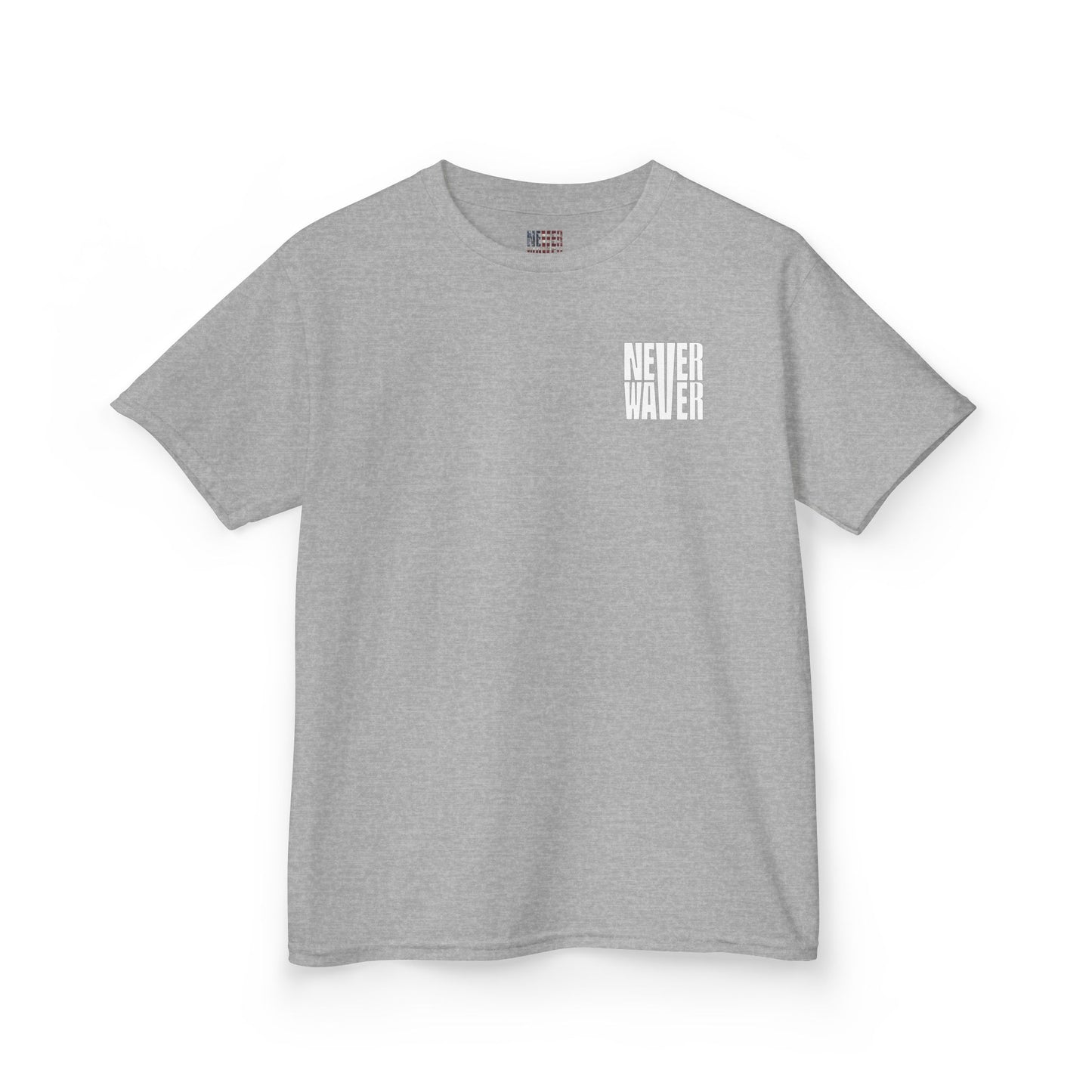 Kids Golf Tee -Never Waver” Jesus a bold, eye-catching design that reflects a steadfast faith and confidence in Christ. - Never Waver