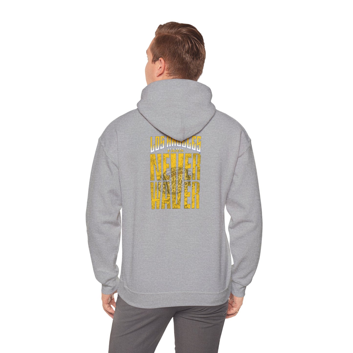 Los Angeles Fans Never Waver w Leopard Football Unisex Heavy Blend™ Hooded Sweatshirt - Cozy, Motivational Apparel for Everyday Wear