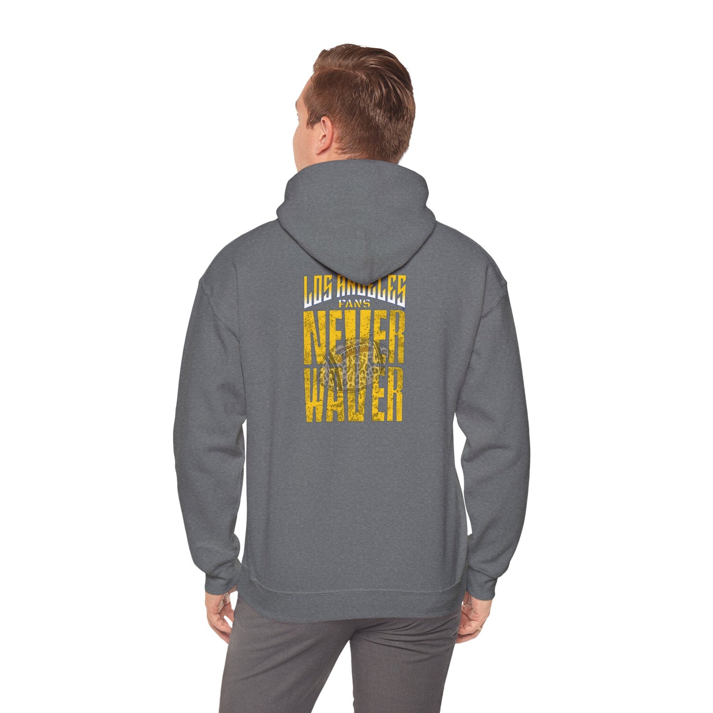 Los Angeles Fans Never Waver w Leopard Football Unisex Heavy Blend™ Hooded Sweatshirt - Cozy, Motivational Apparel for Everyday Wear