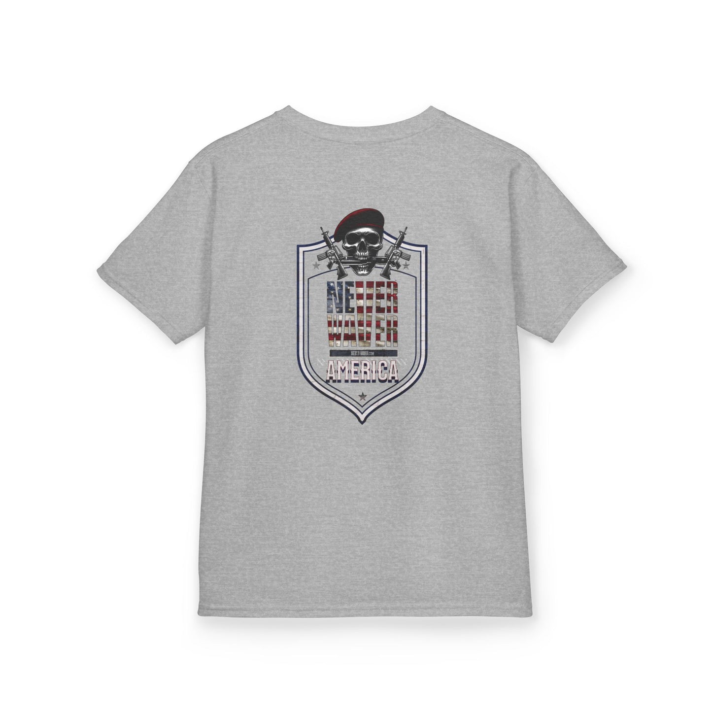 Patriotic Kids Heavy Cotton Tee - 'America Never Waver' USA Graphic Tee - Never Waver