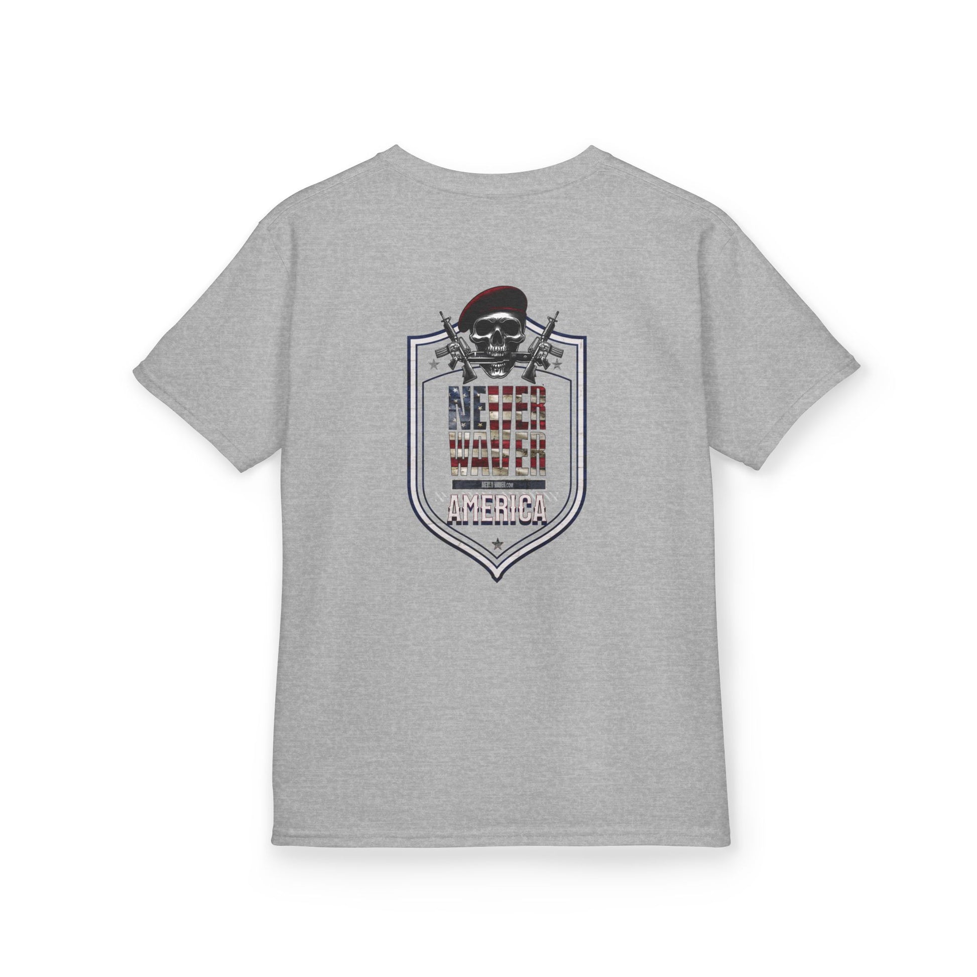 Patriotic Kids Heavy Cotton Tee - 'America Never Waver' USA Graphic Tee - Never Waver
