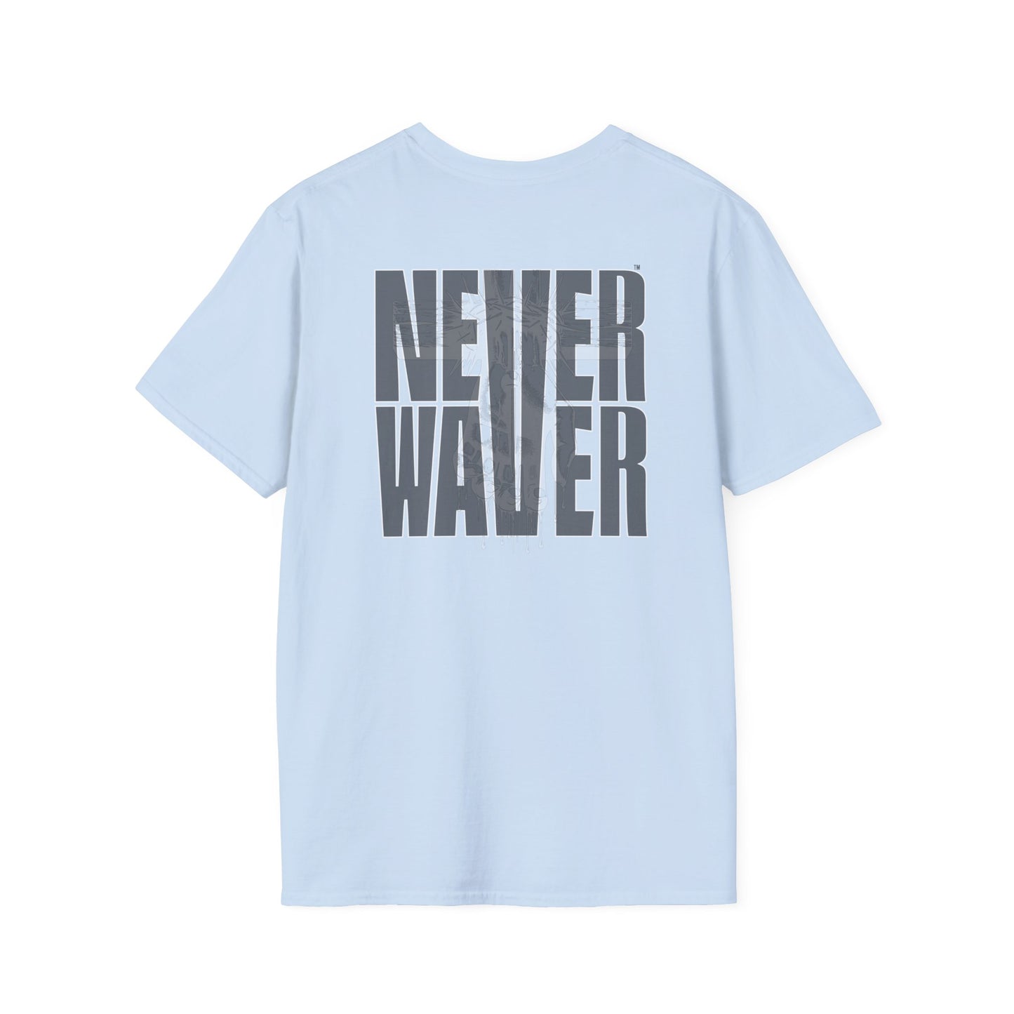 Never Waver” Jesus a bold, eye-catching design that reflects a steadfast faith and confidence in Christ. Unisex Soft style T-Shirt - Never Waver