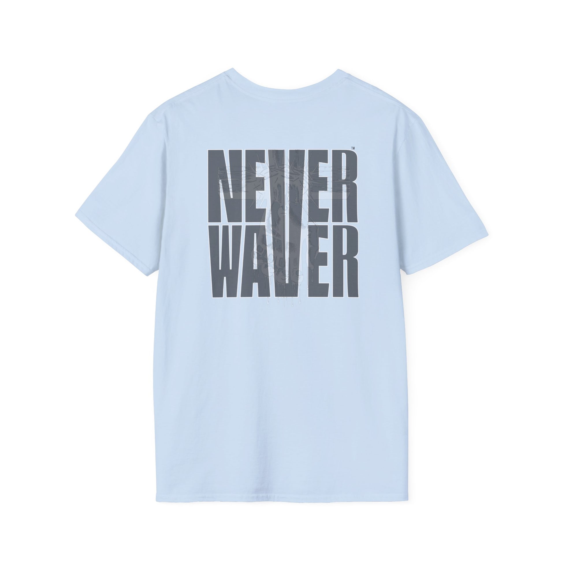 Never Waver” Jesus a bold, eye-catching design that reflects a steadfast faith and confidence in Christ. Unisex Soft style T-Shirt - Never Waver