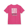 Kids Golf Tee -Never Waver” Jesus a bold, eye-catching design that reflects a steadfast faith and confidence in Christ. - Never Waver