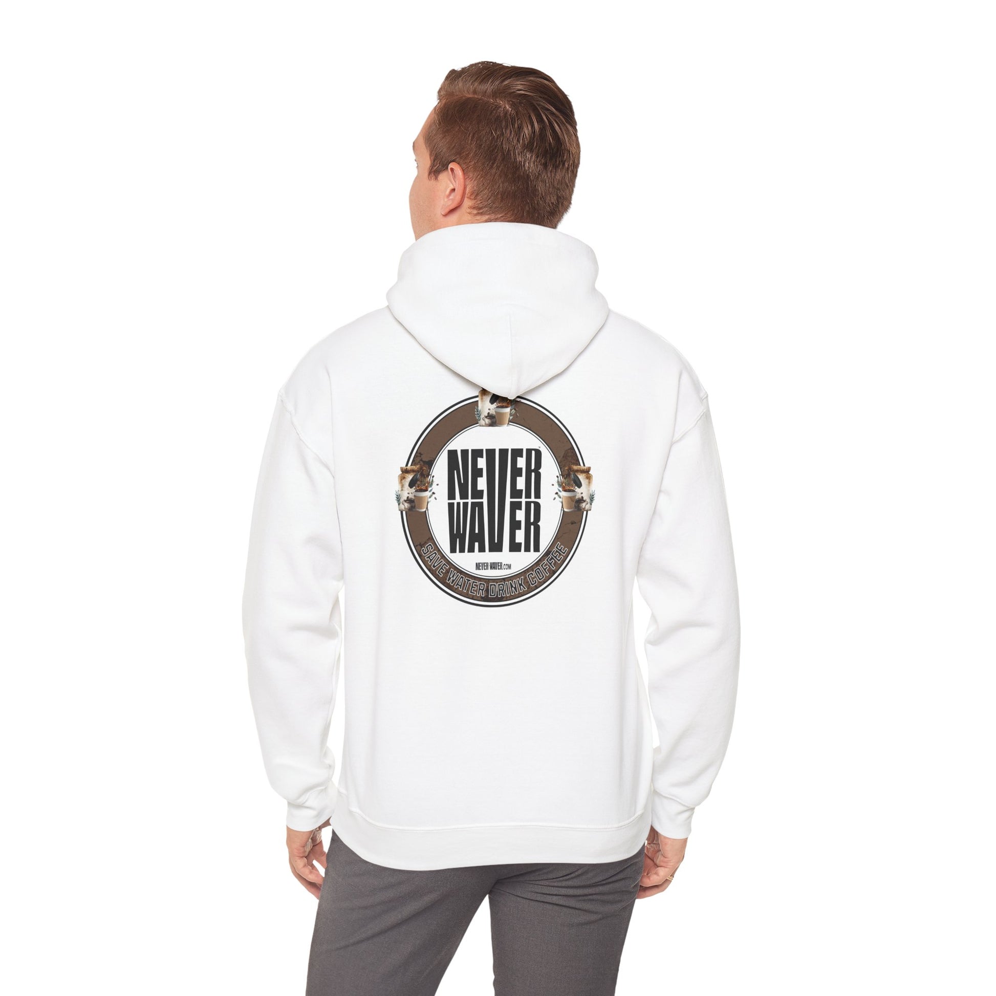 Eco-Friendly Unisex Hoodie: "Never Waver Save Water Drink Coffee" - Never Waver