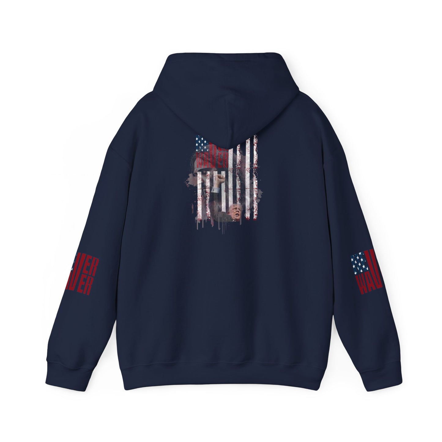 Unisex Heavy Blend™ Hooded Sweatshirt - Stylish Comfort with 'Never Waver Trump Fist Pump W Jesus  Protection' Design - Never Waver