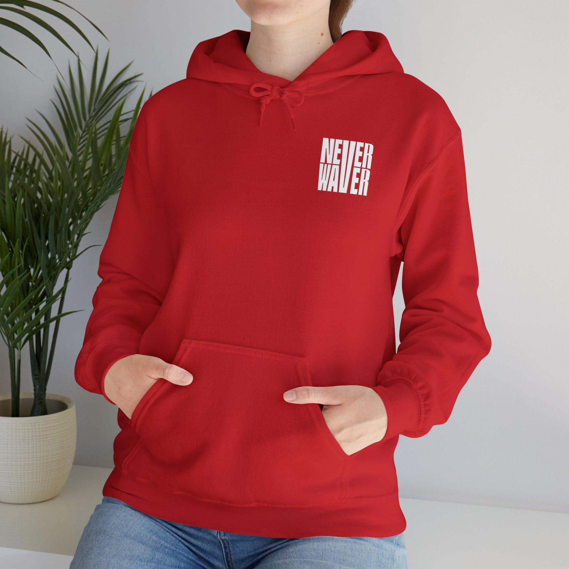 Never Waver” Jesus a bold, eye-catching design that reflects a steadfast faith and confidence in Christ. Hoodie - Unisex Heavy Blend™ Sweatshirt - Never Waver