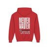 Youth Jesus Hoodie - "Never Waver” Jesus bold, eye-catching design that reflects a steadfast faith and confidence in Christ. " Sweatshirt for Young Jesus Lovers - Never Waver