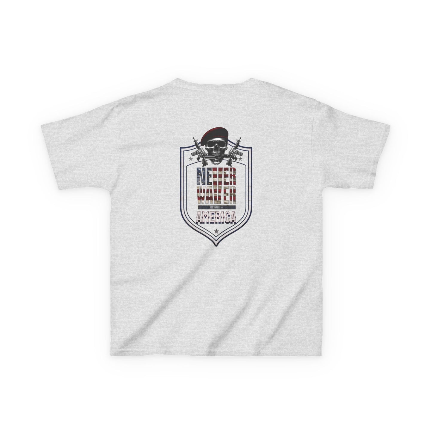 Patriotic Kids Heavy Cotton Tee - 'America Never Waver' USA Graphic Tee - Never Waver