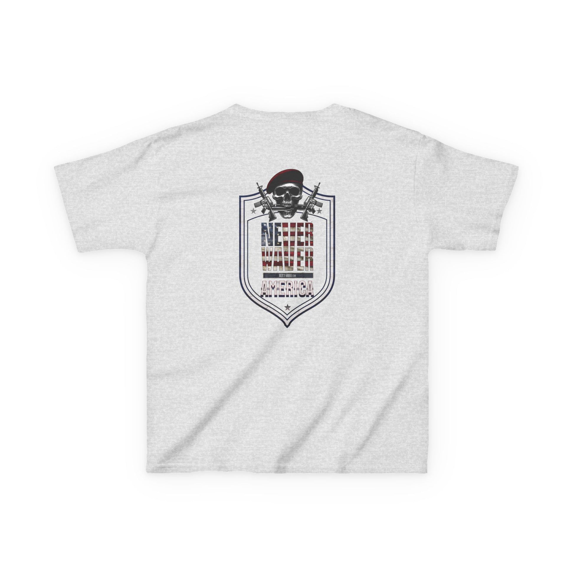 Patriotic Kids Heavy Cotton Tee - 'America Never Waver' USA Graphic Tee - Never Waver