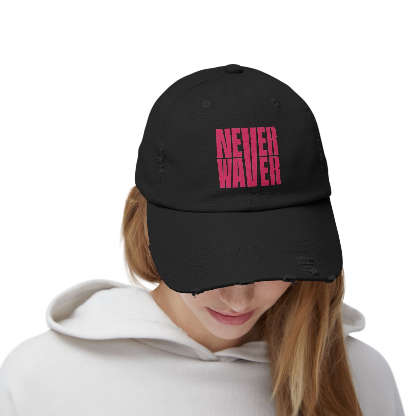 Unisex Distressed Cap - 'Never Waver' Motivational Hat - Never Waver