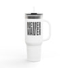 Insulated Travel Mug - "Never Wave Jesus  feature a bold, eye-catching design that reflects a steadfast faith and confidence in Christ. " - 40oz Sporty Drinkware - Never Waver