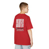 Kids Golf Tee -Never Waver” Jesus a bold, eye-catching design that reflects a steadfast faith and confidence in Christ. - Never Waver
