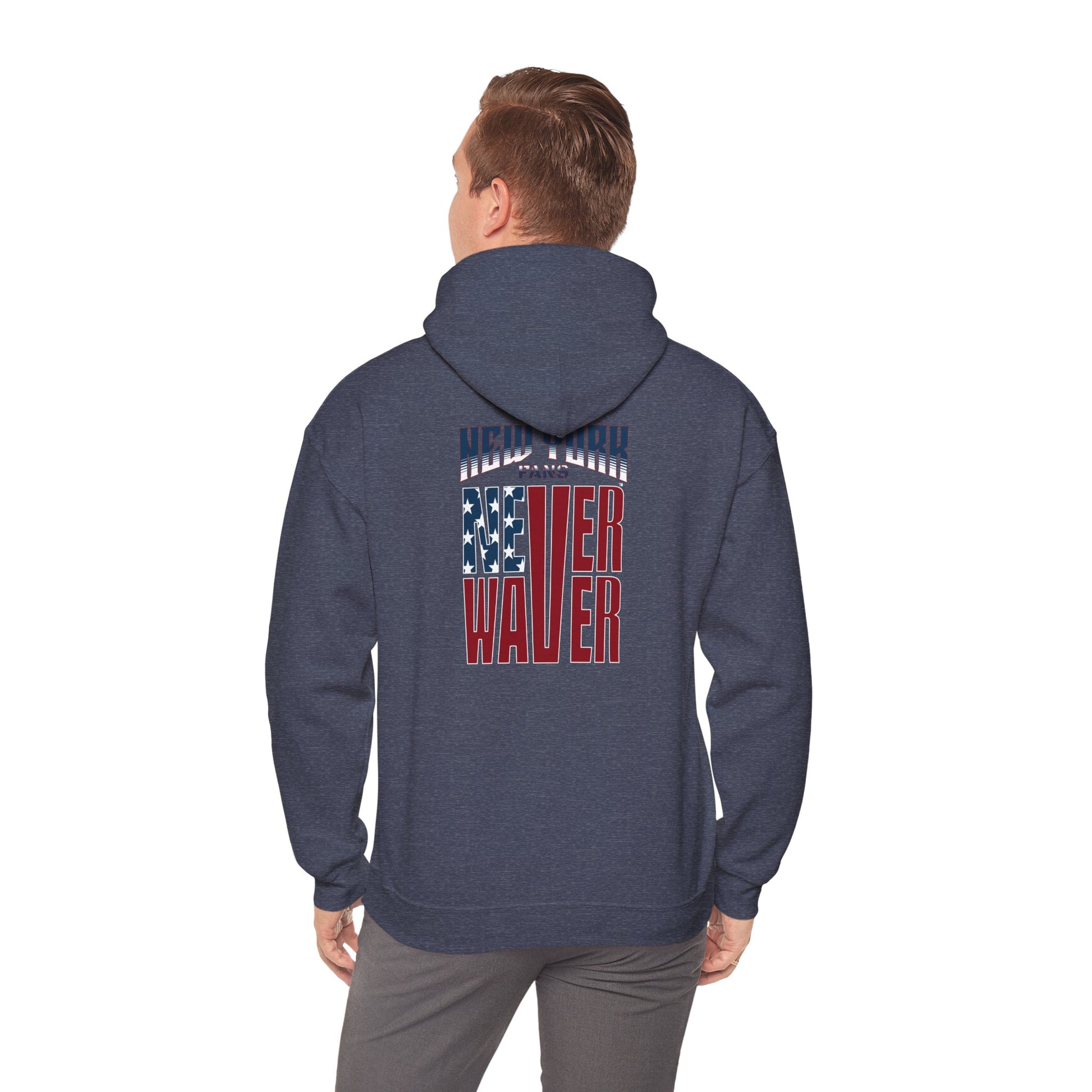 Unisex Heavy Blend™ Hoodie - 'New York Fans Never Waver' American Flag Design - Never Waver