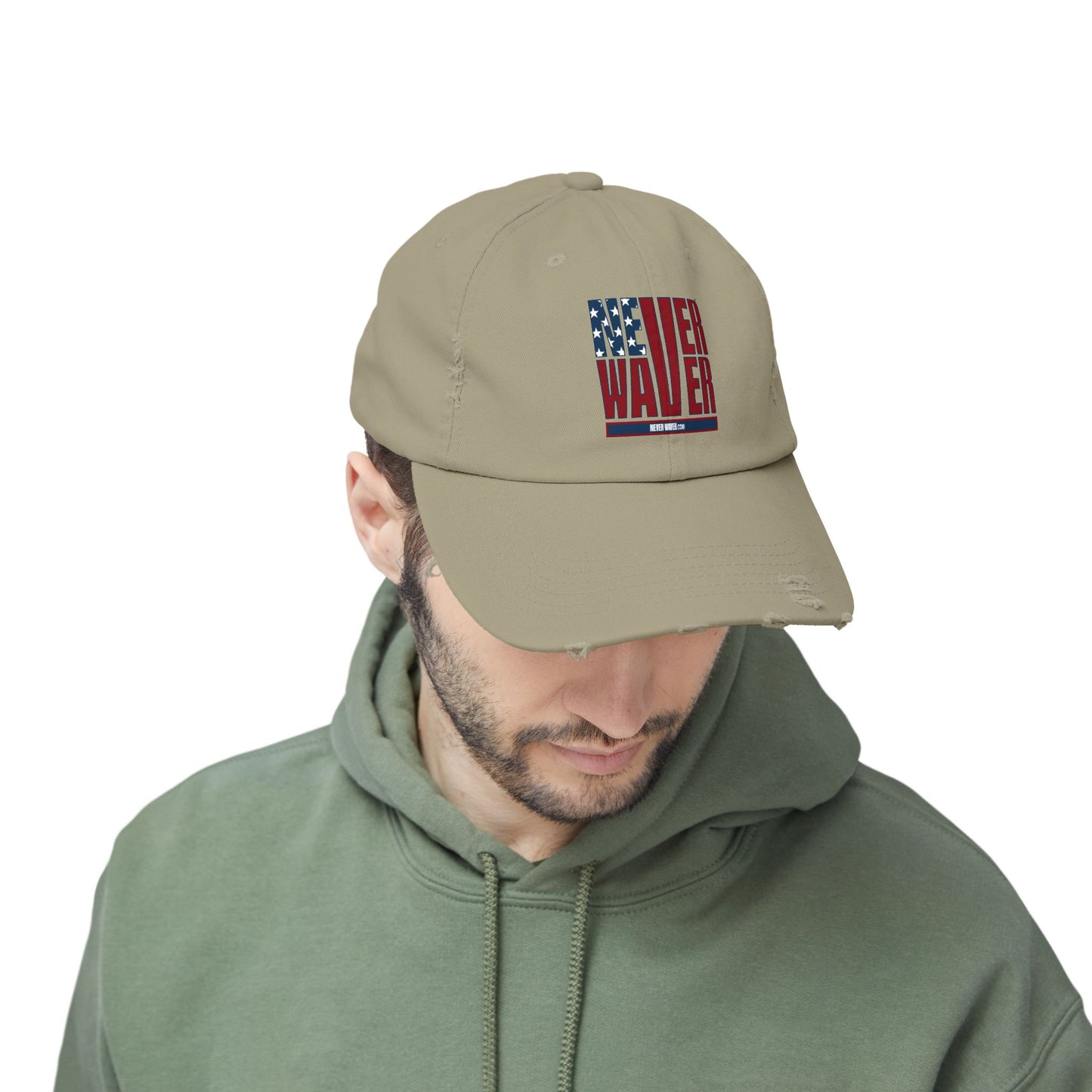 Unisex Distressed Cap - 'Never Waver' Casual Hat for Everyday Style Patriotic