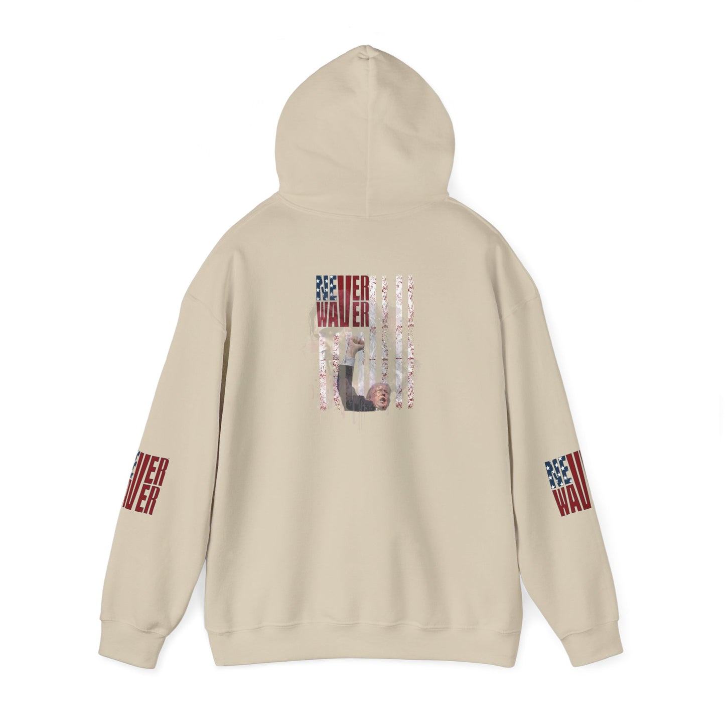 Unisex Heavy Blend™ Hooded Sweatshirt - Stylish Comfort with 'Never Waver Trump Fist Pump W Jesus  Protection' Design - Never Waver