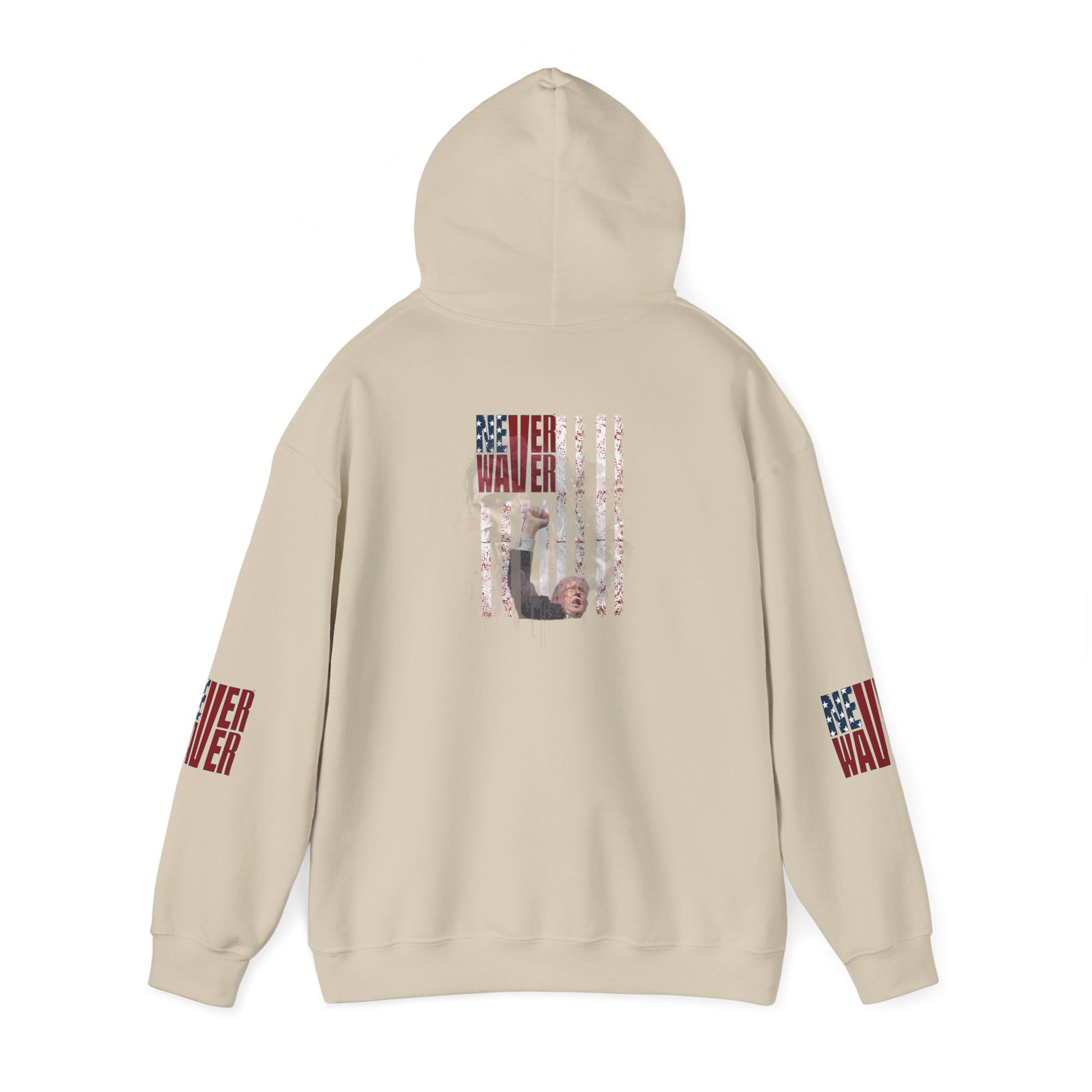 Unisex Heavy Blend™ Hooded Sweatshirt - Stylish Comfort with 'Never Waver Trump Fist Pump W Jesus  Protection' Design - Never Waver