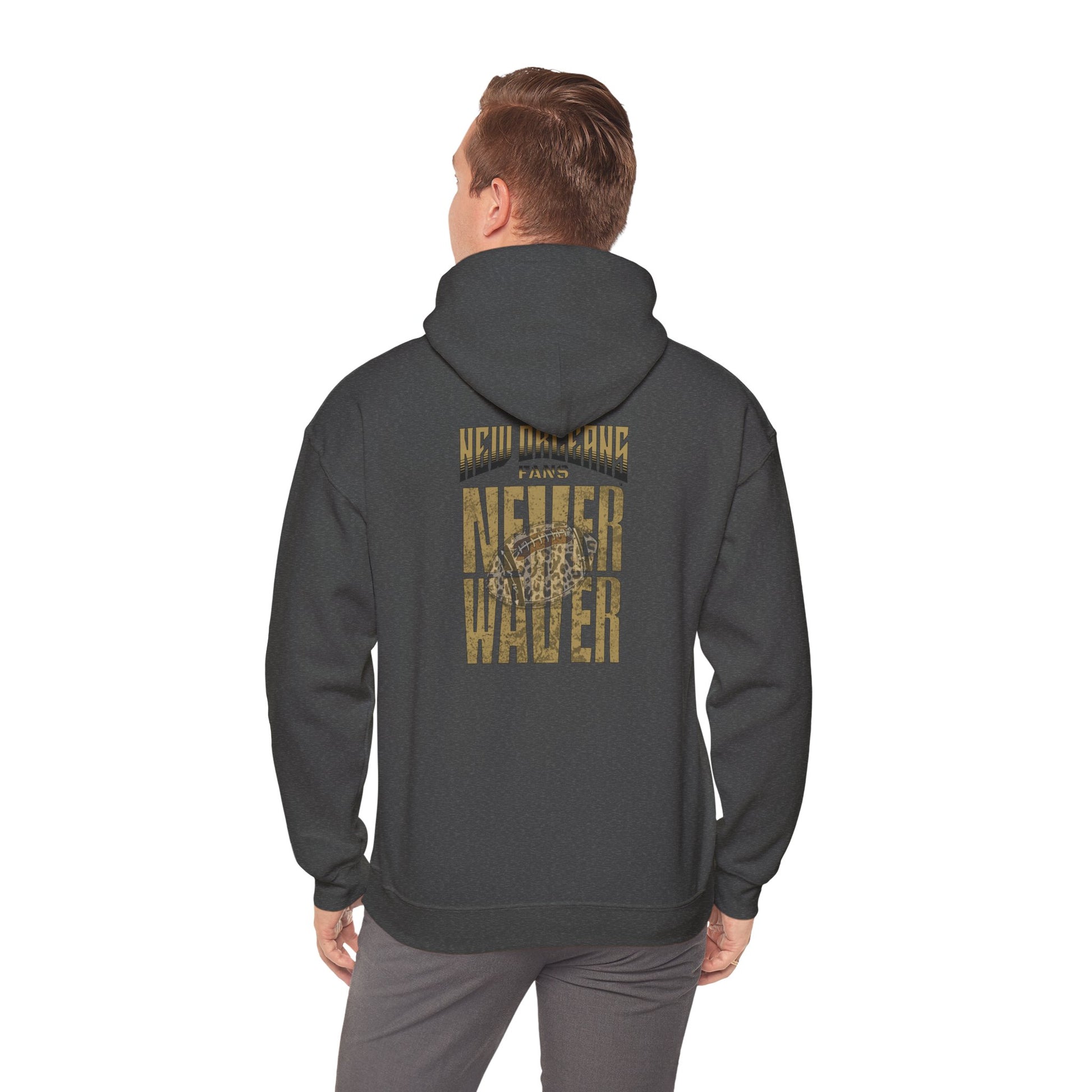New Orleans Fans Never Waver W Leopard Football Hoodie - Unisex Heavy Blend™ Sweatshirt for Fans - Never Waver