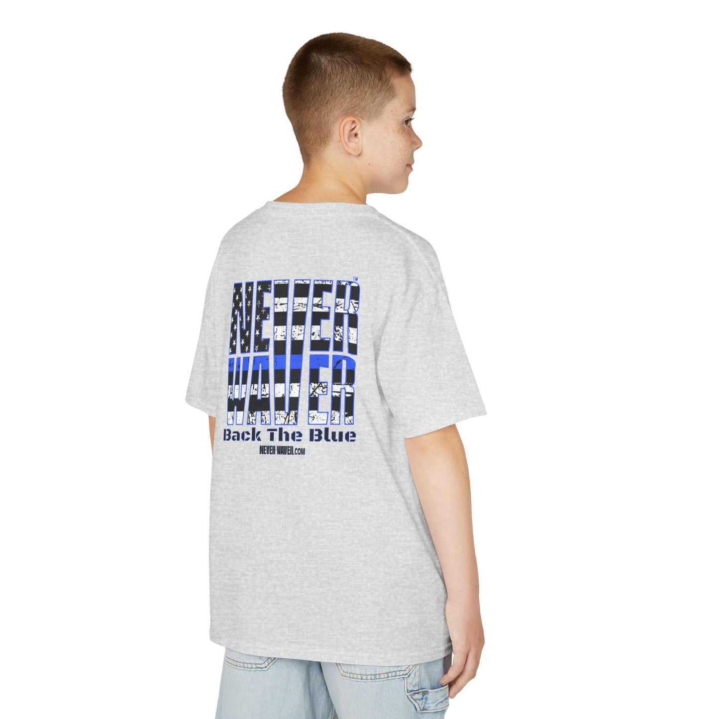 Never Waver Back The Blue  Kids Heavy Cotton™ Tee - Never Waver