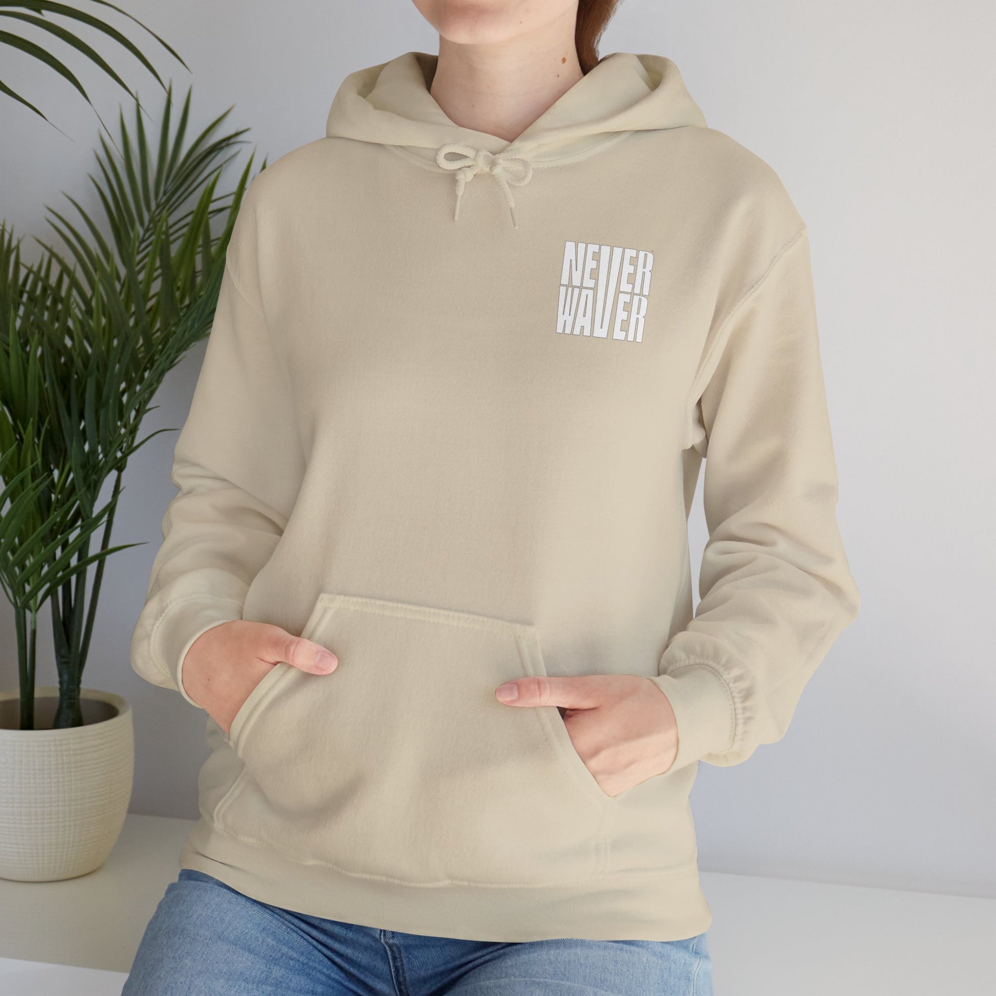 Never Waver” Jesus a bold, eye-catching design that reflects a steadfast faith and confidence in Christ. Hoodie - Unisex Heavy Blend™ Sweatshirt - Never Waver