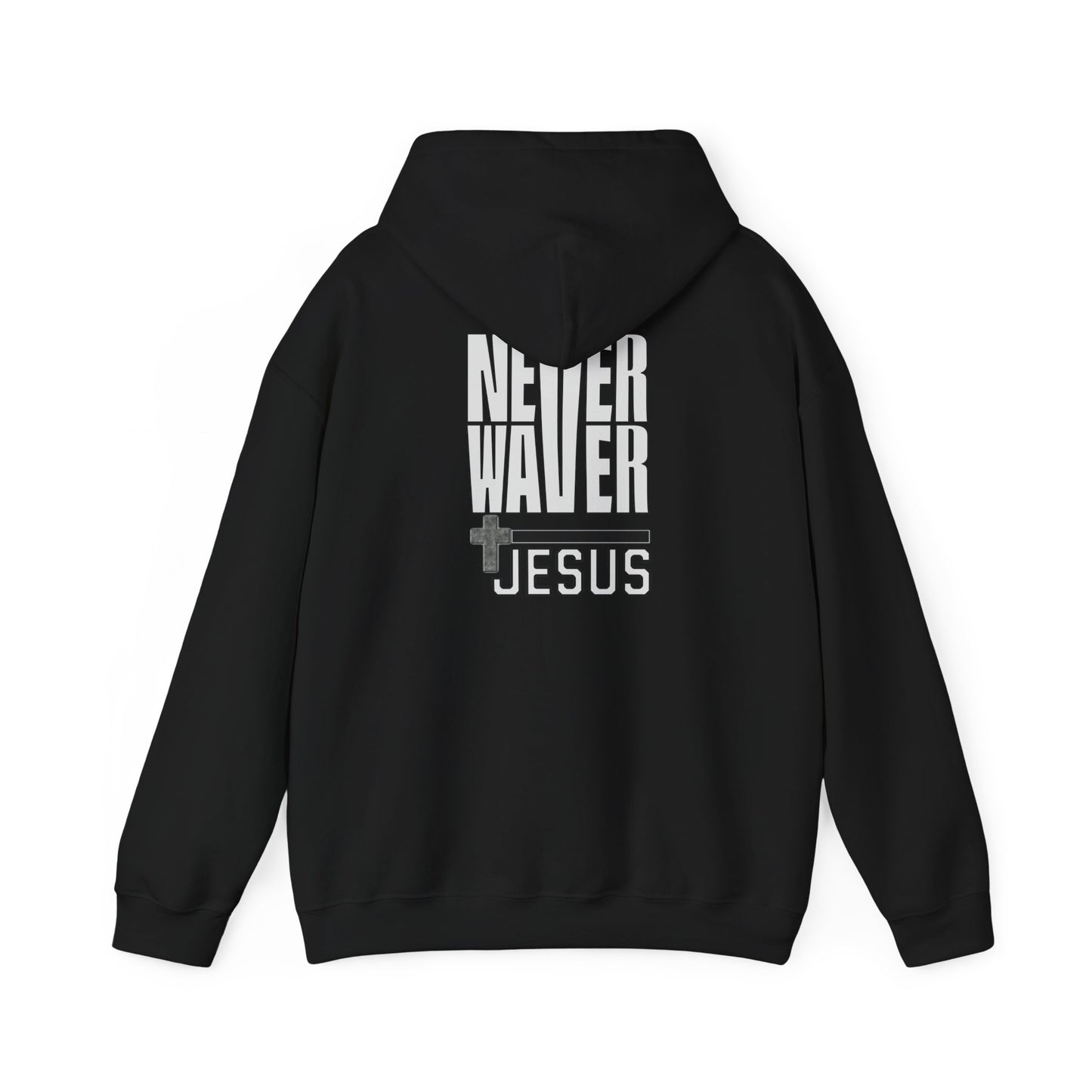 Never Waver” Jesus a bold, eye-catching design that reflects a steadfast faith and confidence in Christ. Hoodie - Unisex Heavy Blend™ Sweatshirt - Never Waver