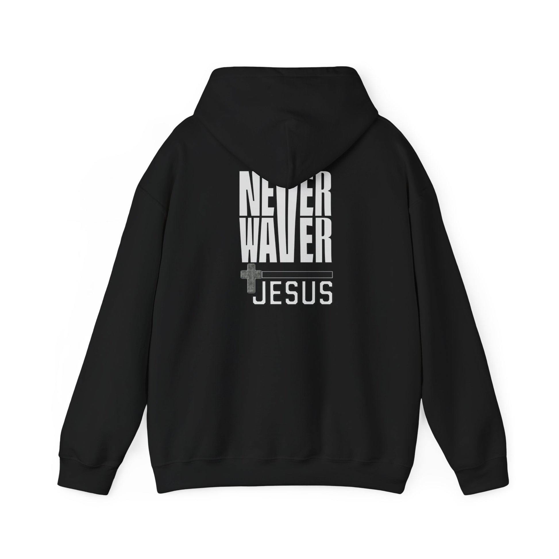 Never Waver” Jesus a bold, eye-catching design that reflects a steadfast faith and confidence in Christ. Hoodie - Unisex Heavy Blend™ Sweatshirt - Never Waver