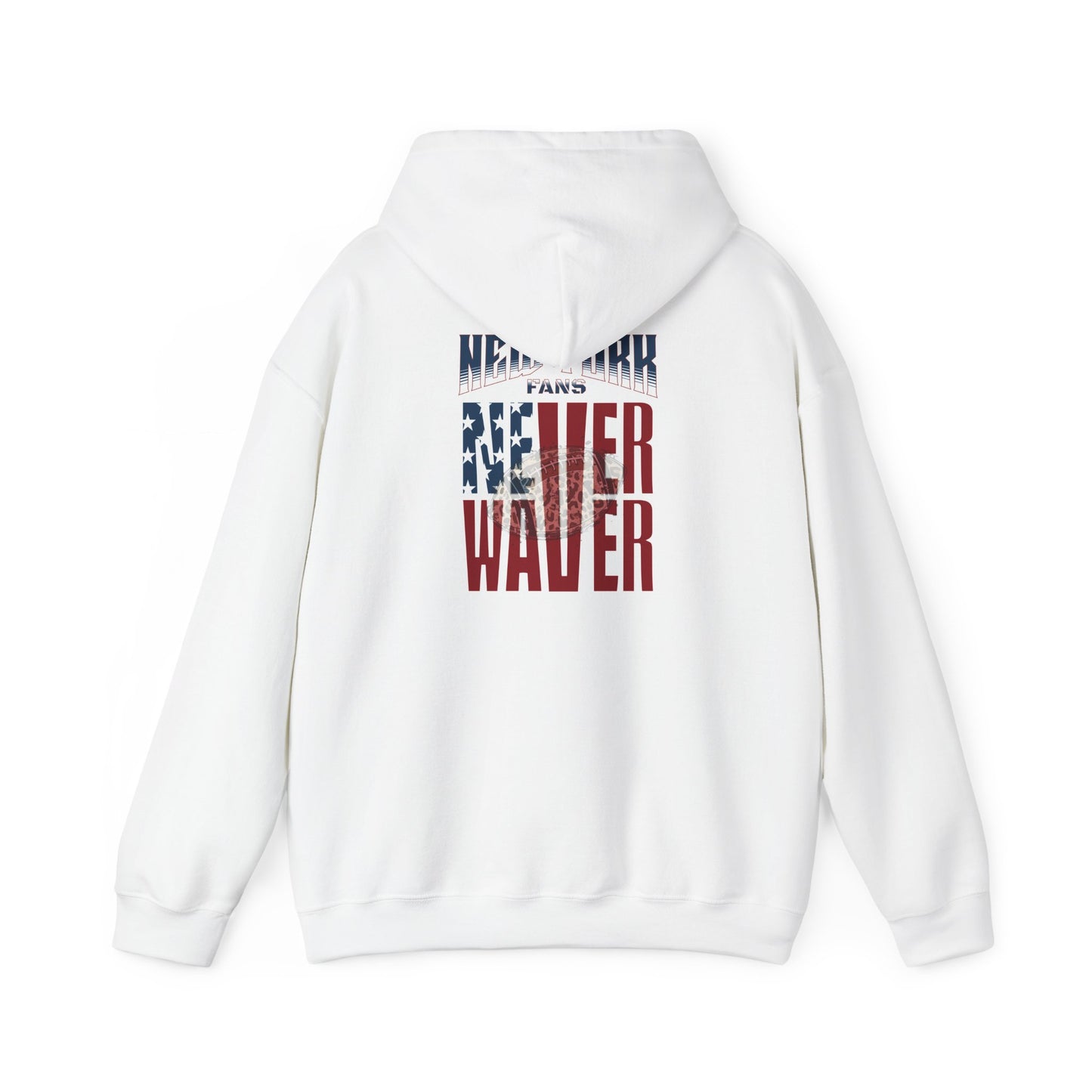 Unisex Heavy Blend™ Hooded Sweatshirt - 'New York Fans Never Waver W Leopard Football' American Pride Design - Never Waver