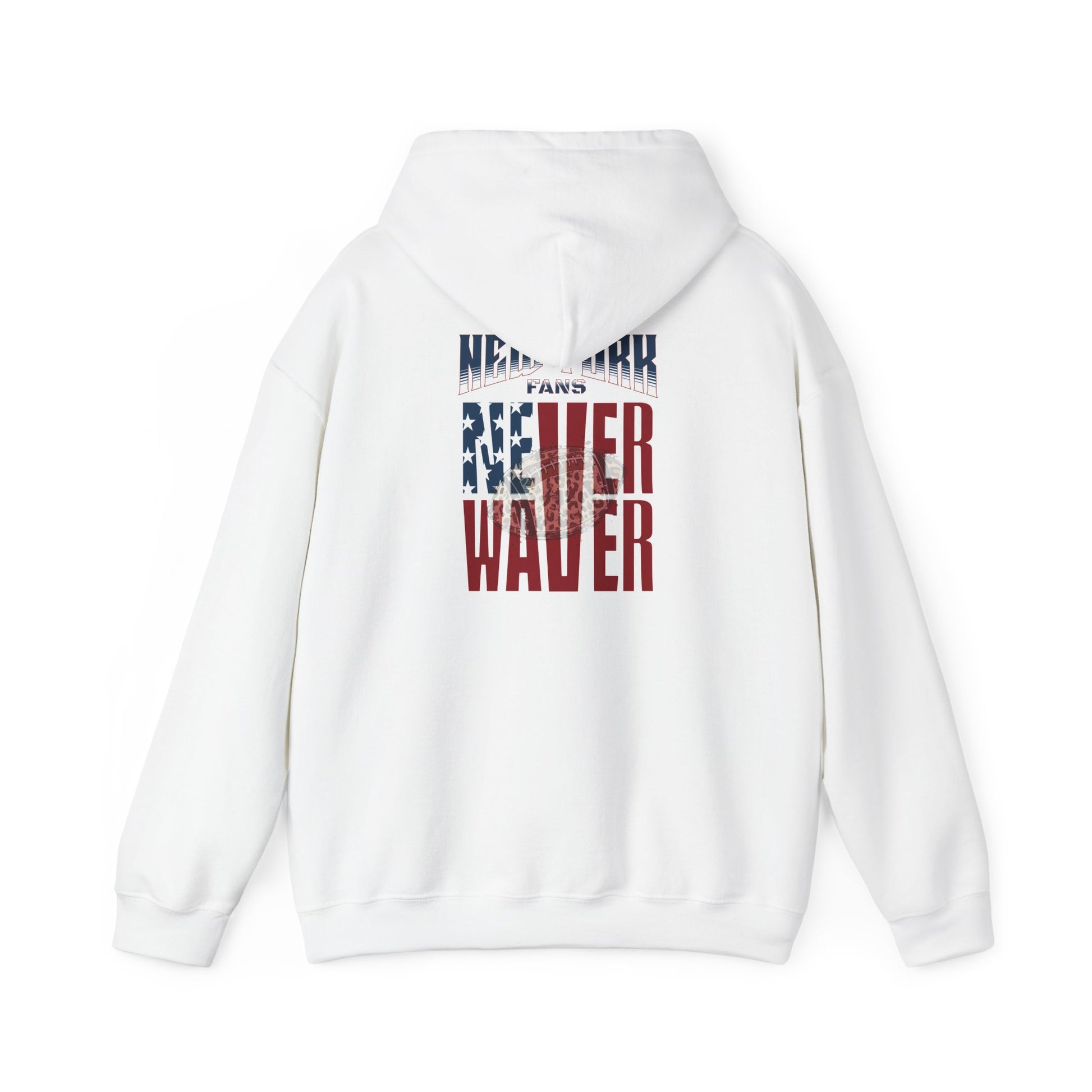 Unisex Heavy Blend™ Hooded Sweatshirt - 'New York Fans Never Waver W Leopard Football' American Pride Design - Never Waver