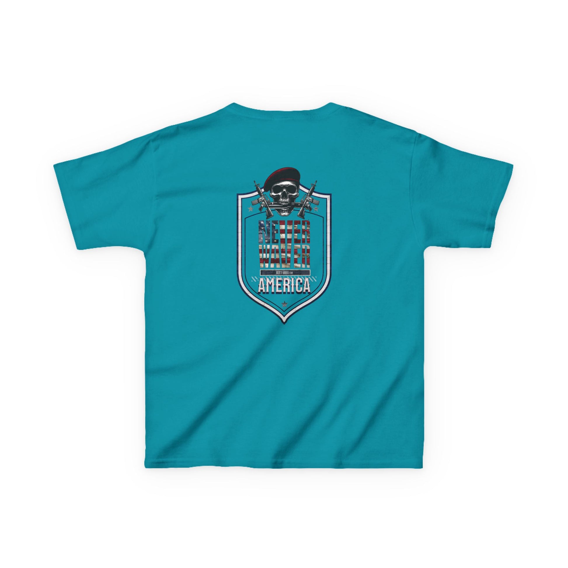 Patriotic Kids Heavy Cotton Tee - 'America Never Waver' USA Graphic Tee - Never Waver