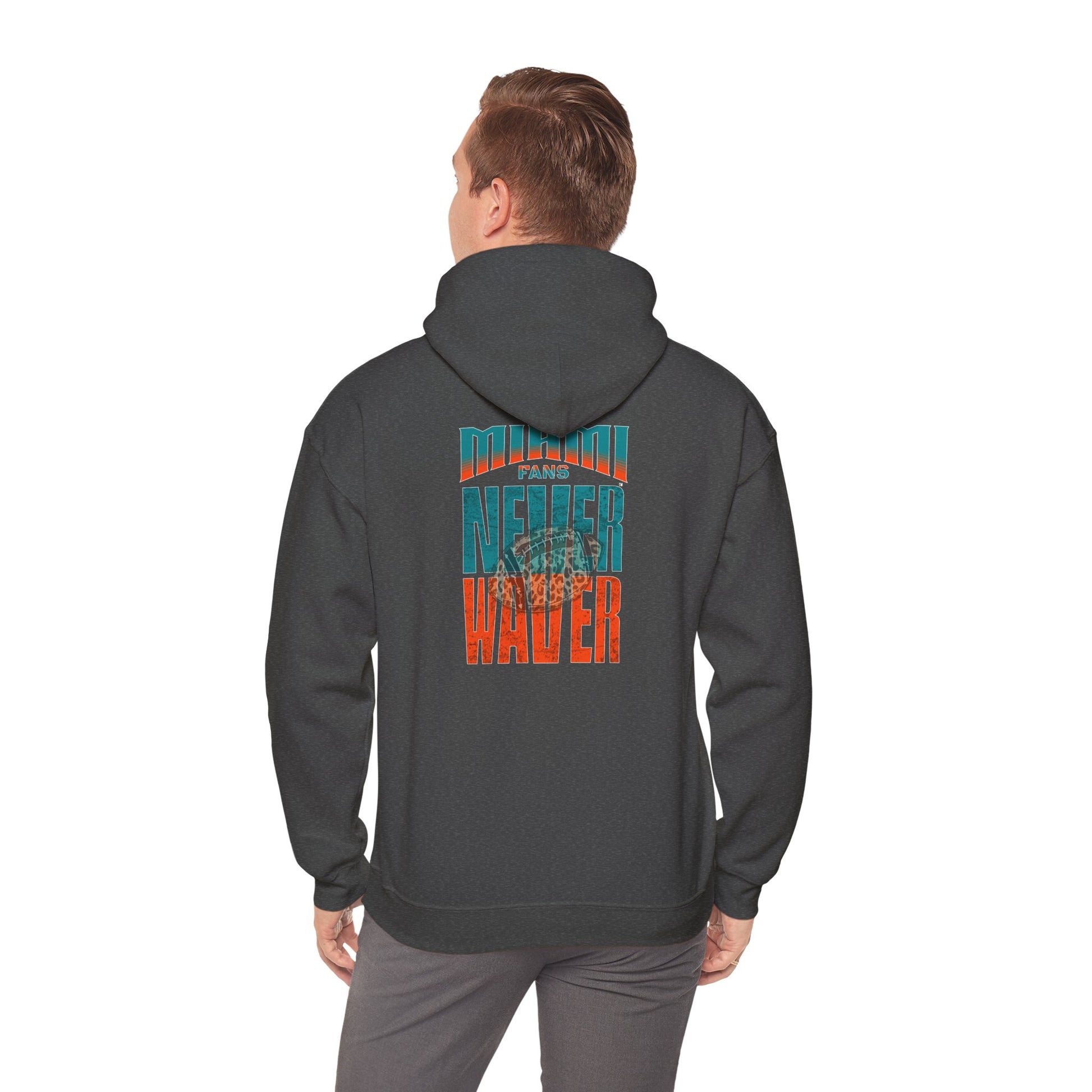 Unisex Heavy Blend™ Hooded Sweatshirt -Miami Fans  NEVER WAVER w Leopard Football | Cozy Streetwear for Every Day - Never Waver