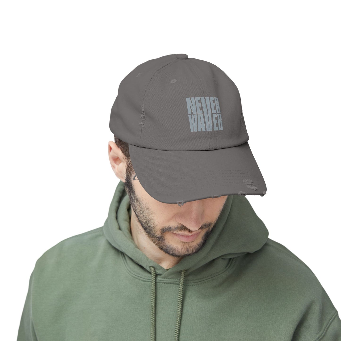 Unisex Distressed Cap - 'Never Waver' Casual Hat for Everyday Style