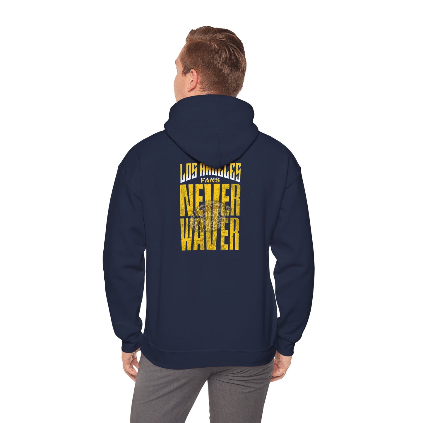 Los Angeles Fans Never Waver w Leopard Football Unisex Heavy Blend™ Hooded Sweatshirt - Cozy, Motivational Apparel for Everyday Wear