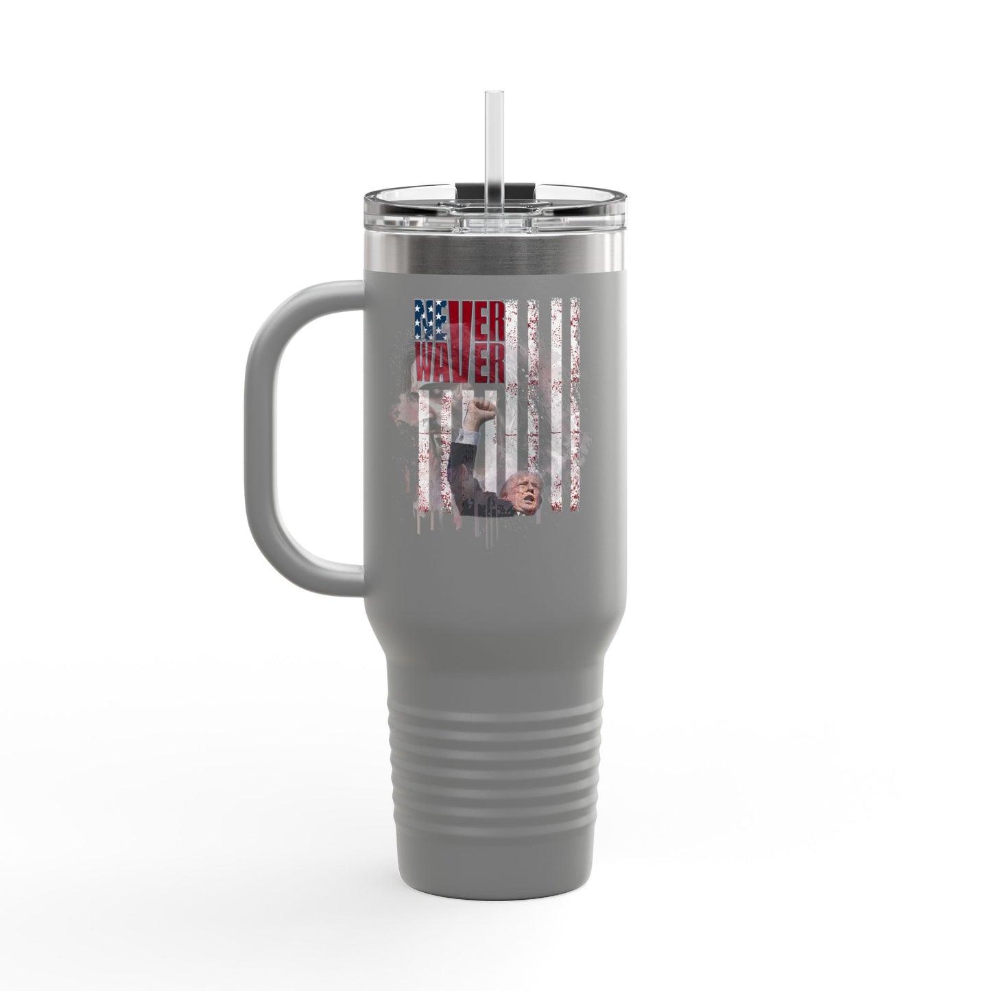 Never Waver Trump Fist Pump w Jesus Protection Insulated Travel Mug, 40oz - Never Waver