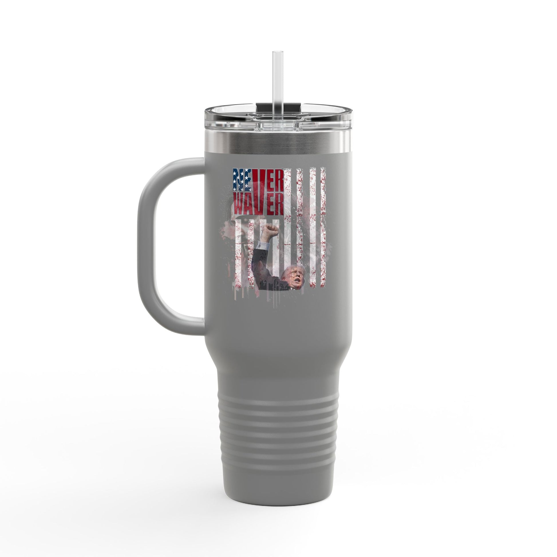 Never Waver Trump Fist Pump w Jesus Protection Insulated Travel Mug, 40oz - Never Waver