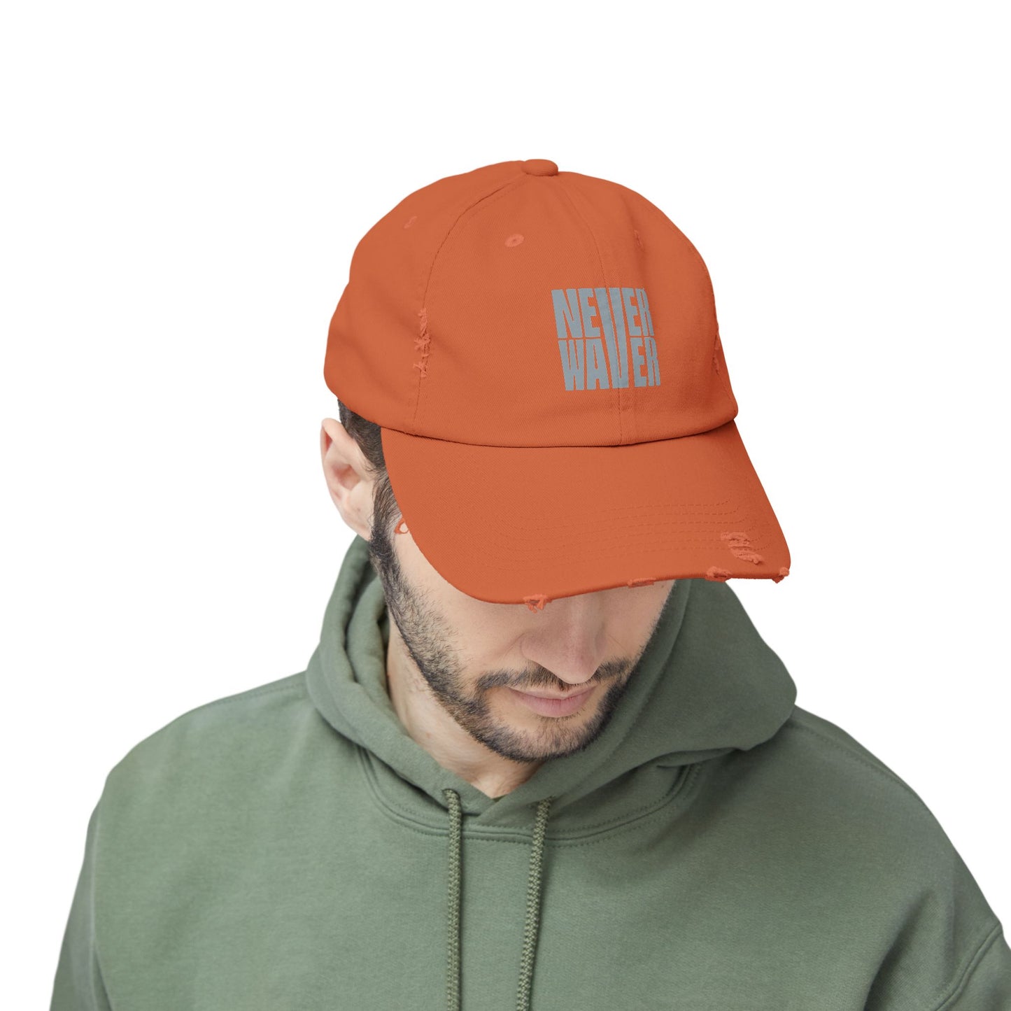 Unisex Distressed Cap - 'Never Waver' Casual Hat for Everyday Style