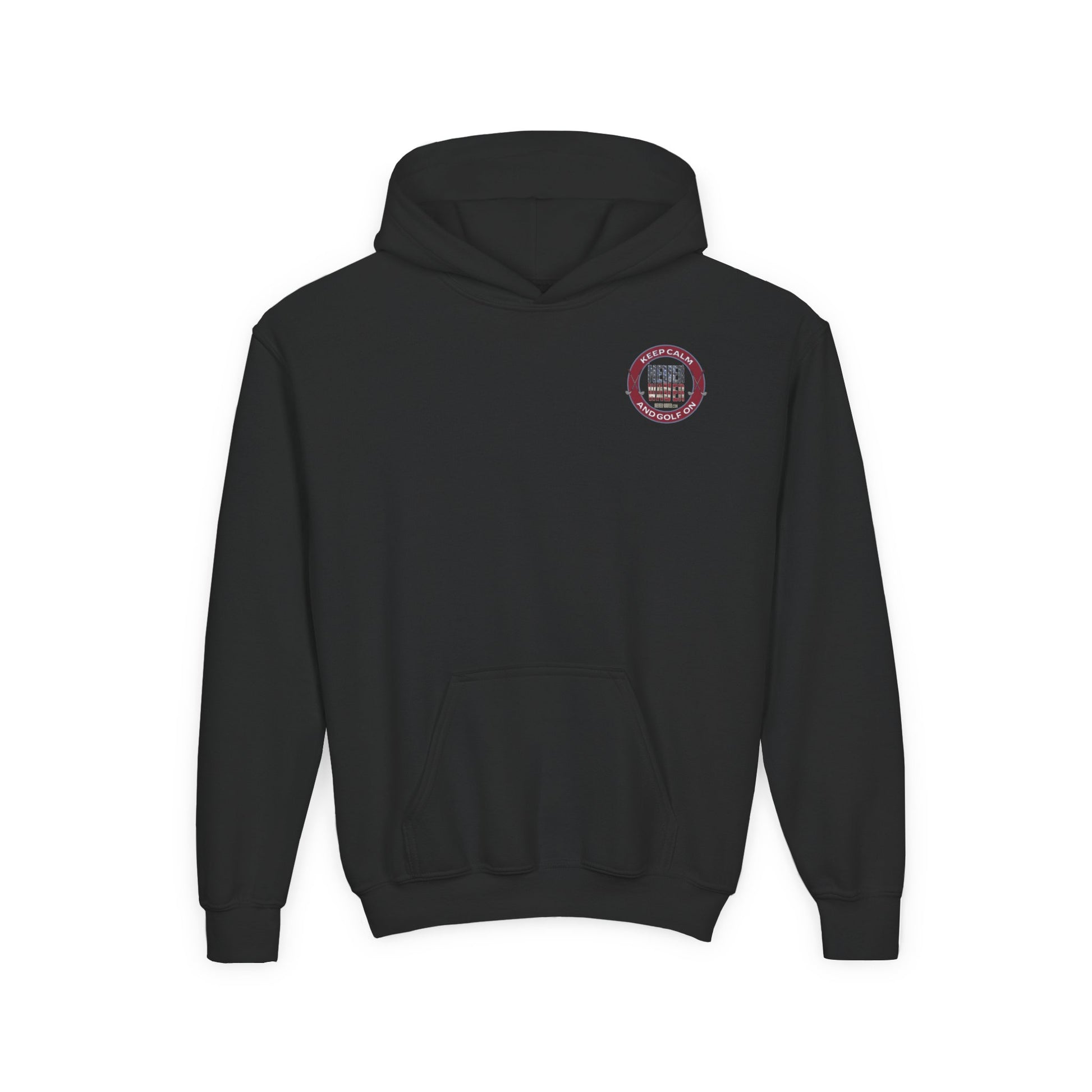 Youth Golf Hoodie - "Keep Calm Never Waver and Golf On" Sweatshirt for Young Golfers - Never Waver