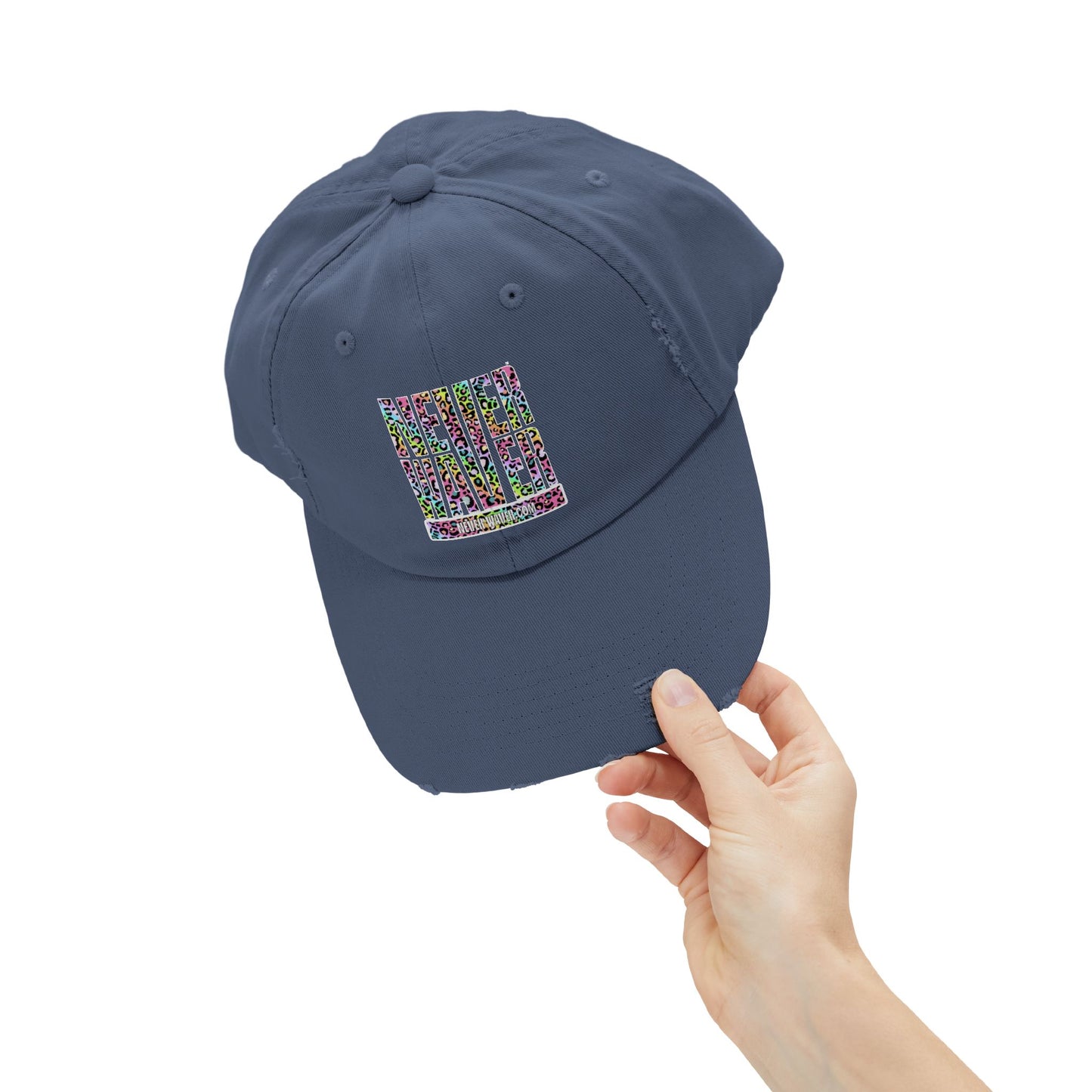 Unisex Distressed Cap - 'NEVER WAVER' Inspirational Hat for Everyday Wear Multi Color Leopard