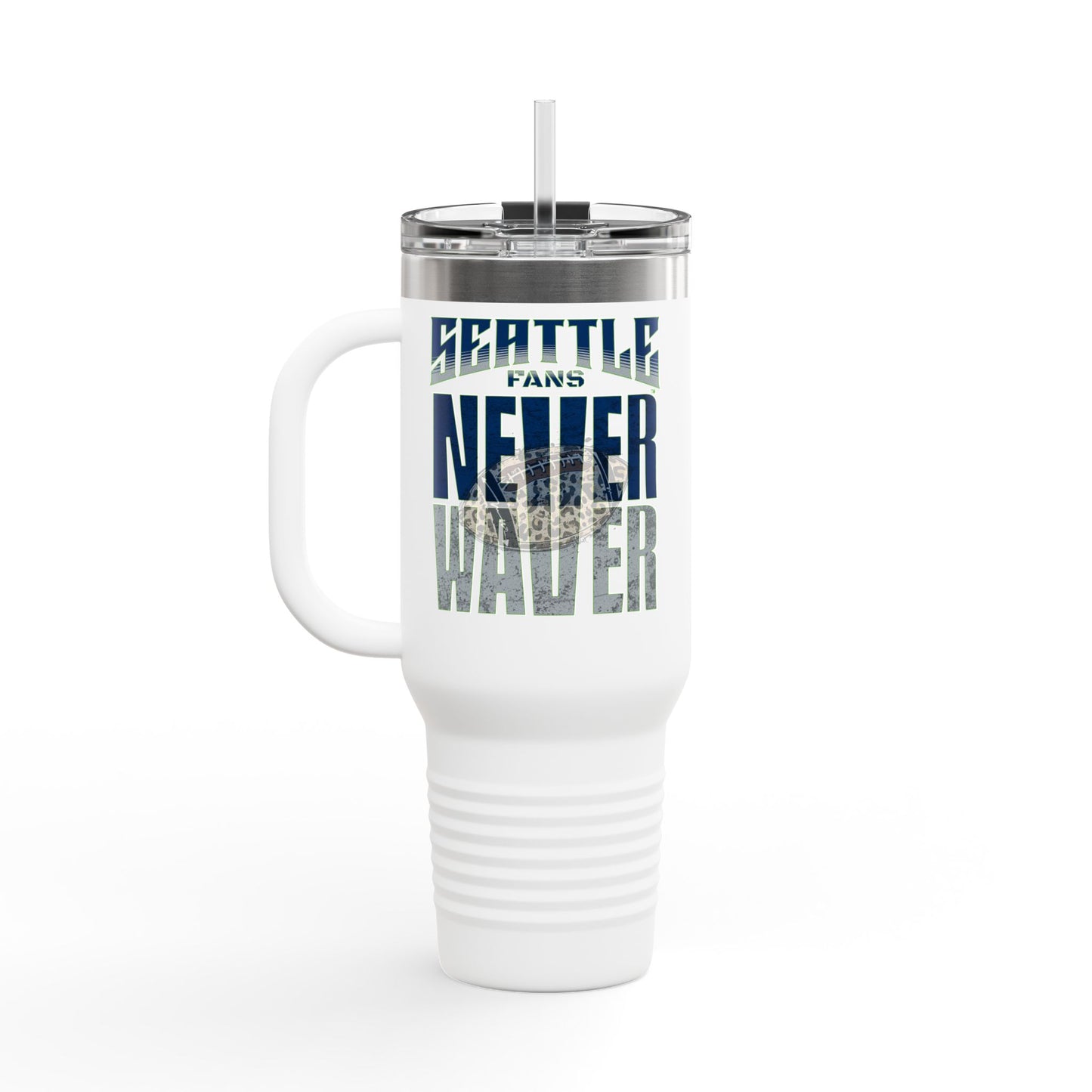 Seattle Fans Never Waver W-Leopard Football Insulated Travel Mug, 40oz - Never Waver