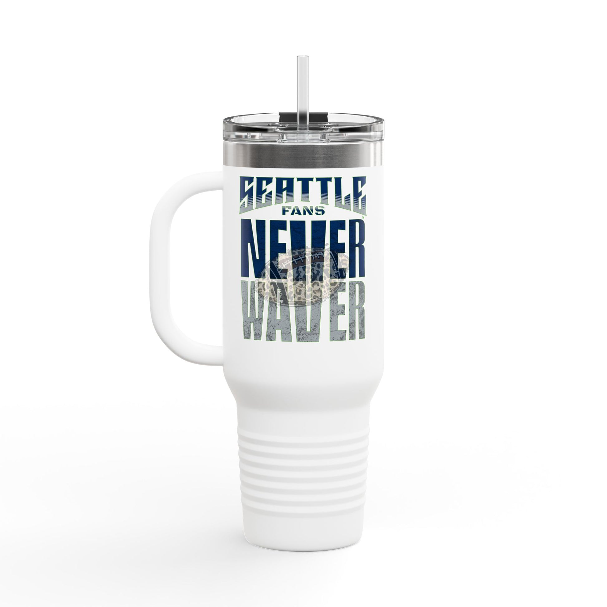 Seattle Fans Never Waver W-Leopard Football Insulated Travel Mug, 40oz - Never Waver